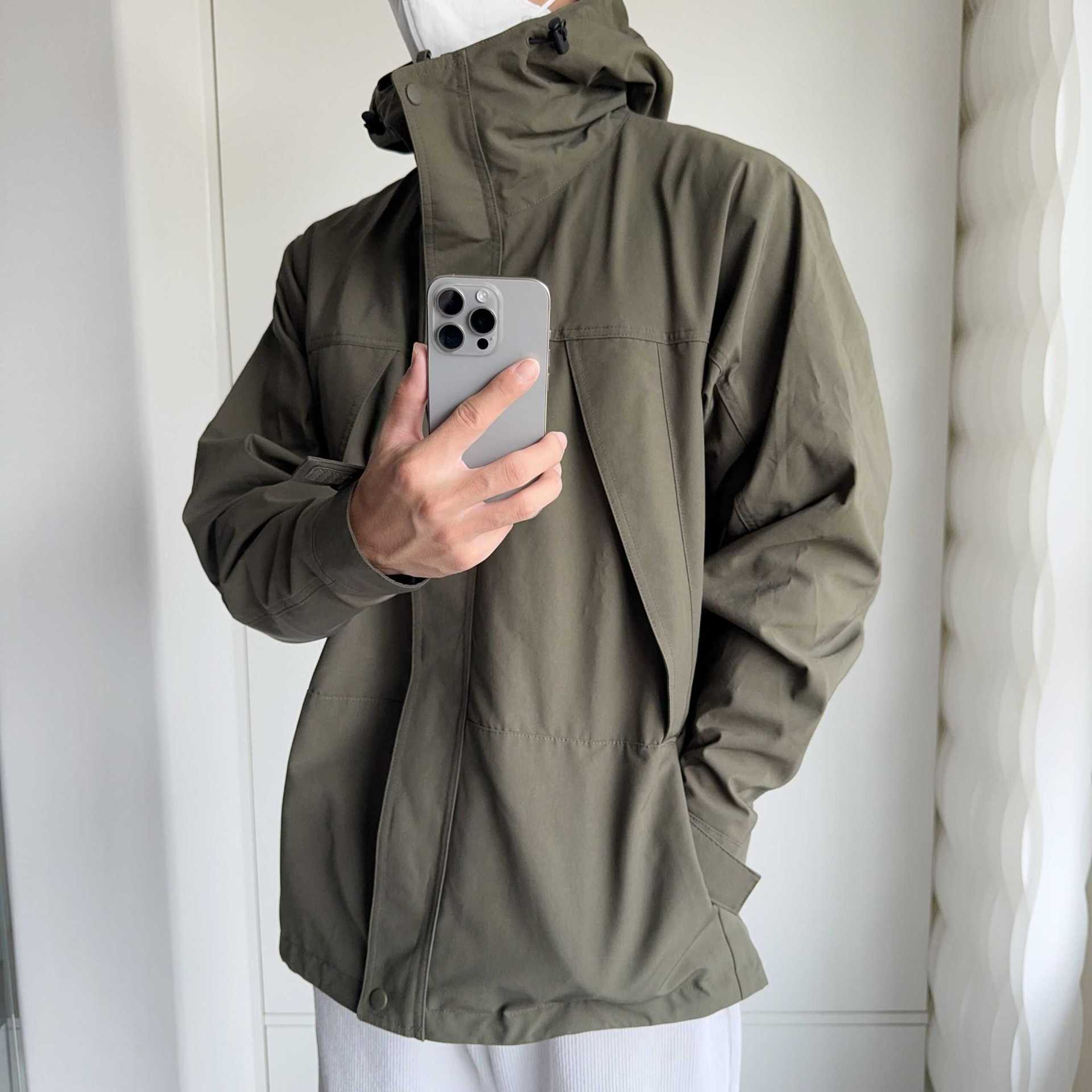 トラックジャケット バイカラー配色フード付きナイロントラックジャケット