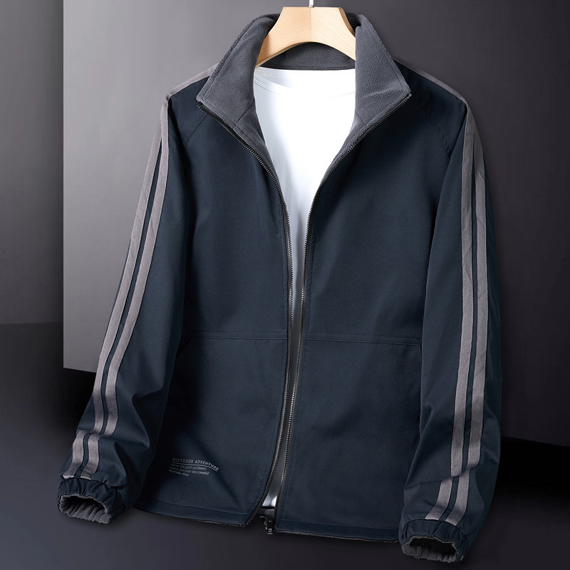 トラックジャケット 袖ライン入りスタンドカラートスウェット