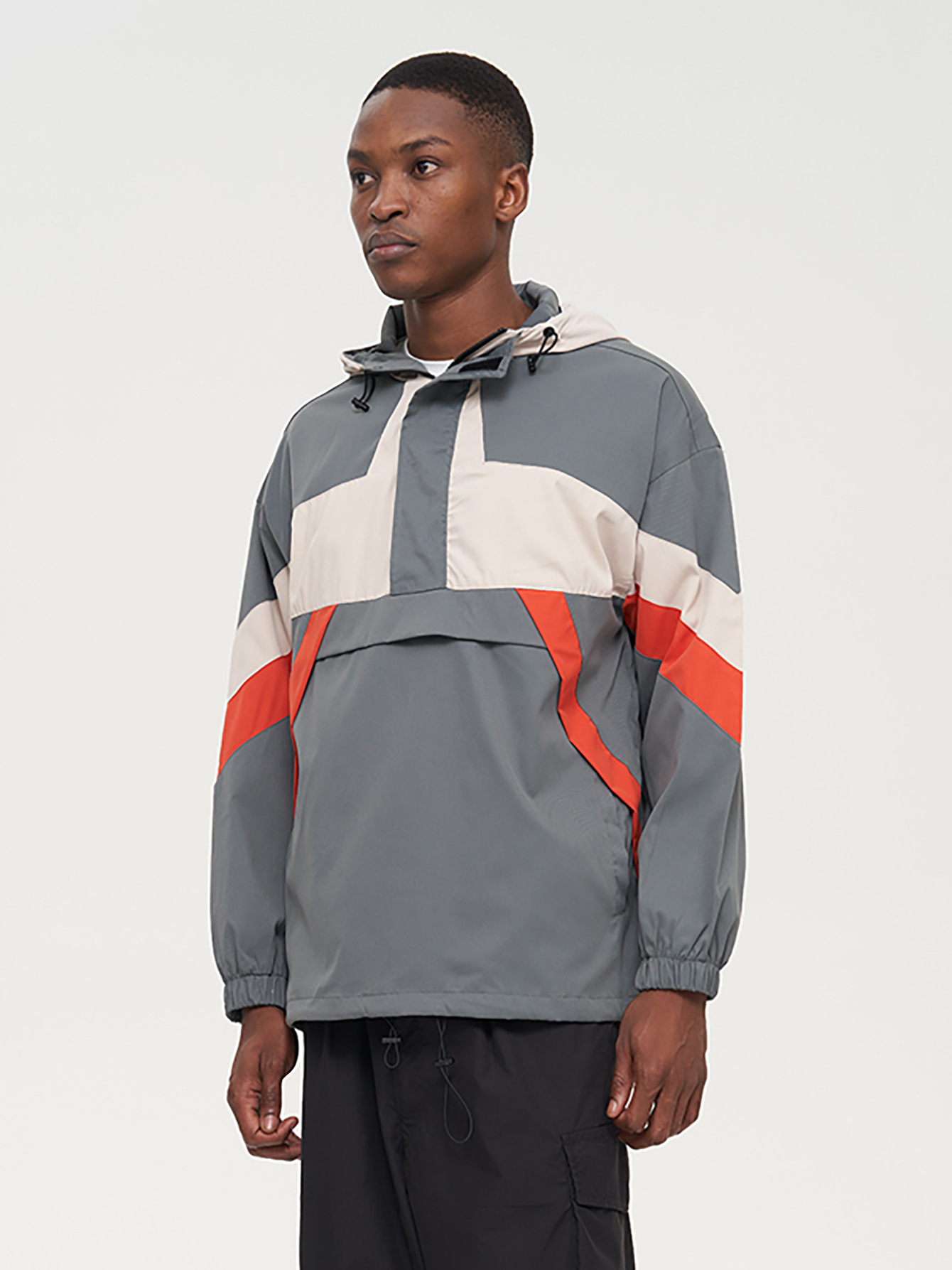 トラックジャケット ナイロン フード付き幾何学模様プルオーバートラックジャケット