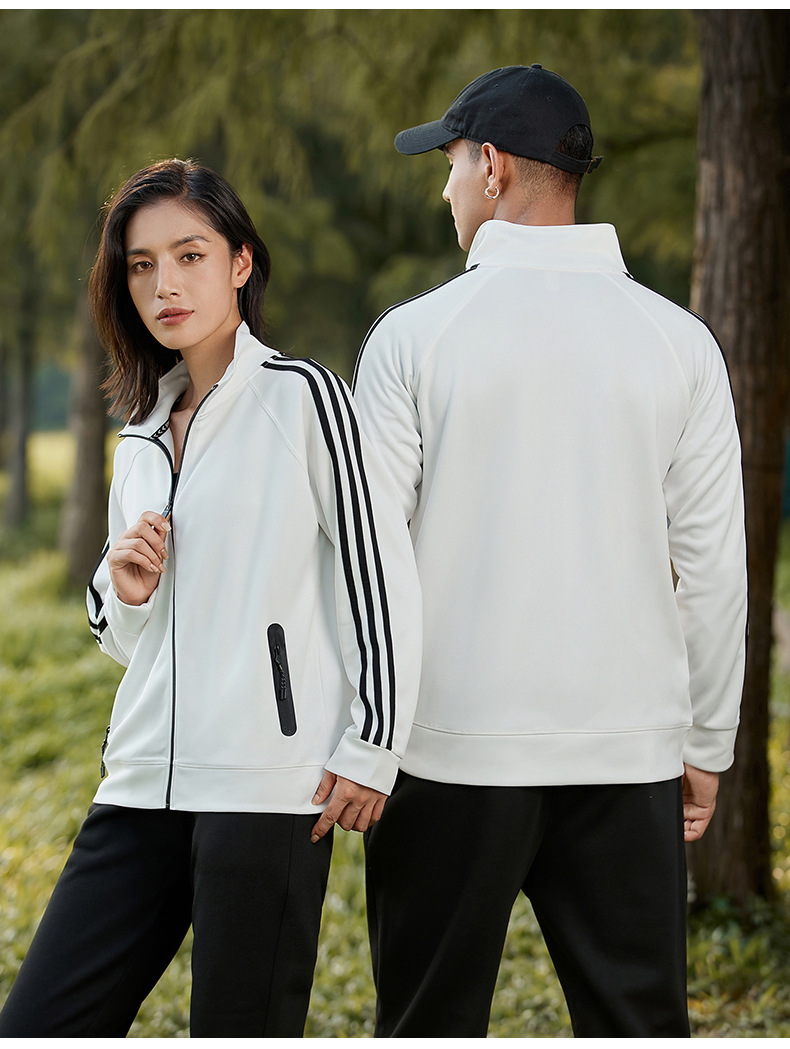 トラックジャケット ジャージ三本線デザイン立ち襟ユニセックストラックジャケット