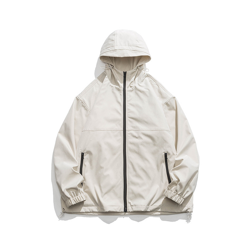 トラックジャケット 軽量撥水フード付きナイロンジップアップトラックジャケット