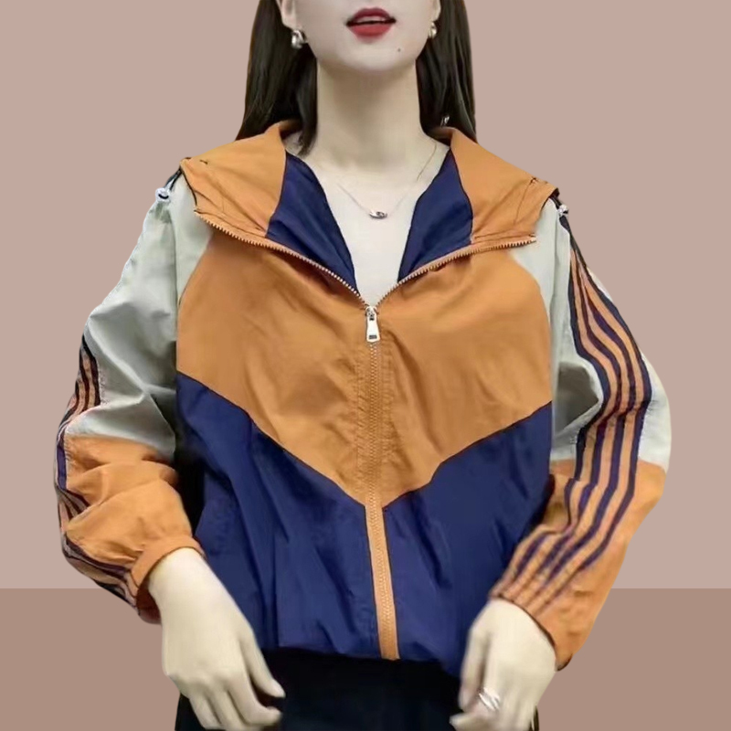 トラックジャケット 幾何学配色スリーラインナイロントラックジャケット