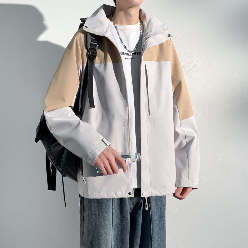 トラックジャケット 配色切替デザインフード付きナイロントラックジャケット