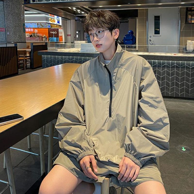 トラックジャケット ハーフジップ開閉式ゆったりシルエットトラックジャケット