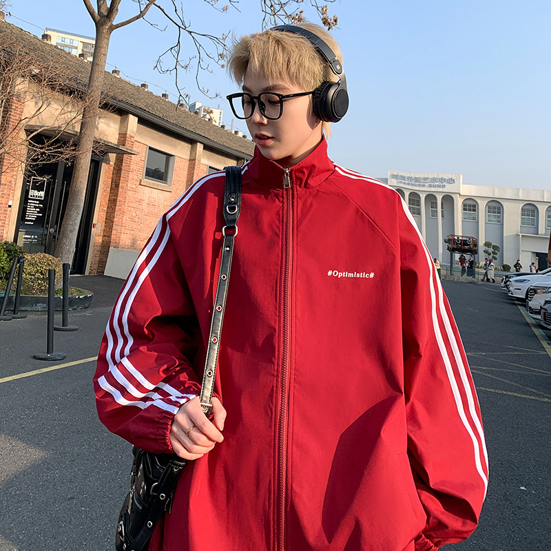 トラックジャケット 三本線サイドテープ立ち襟ジップアップジャージ