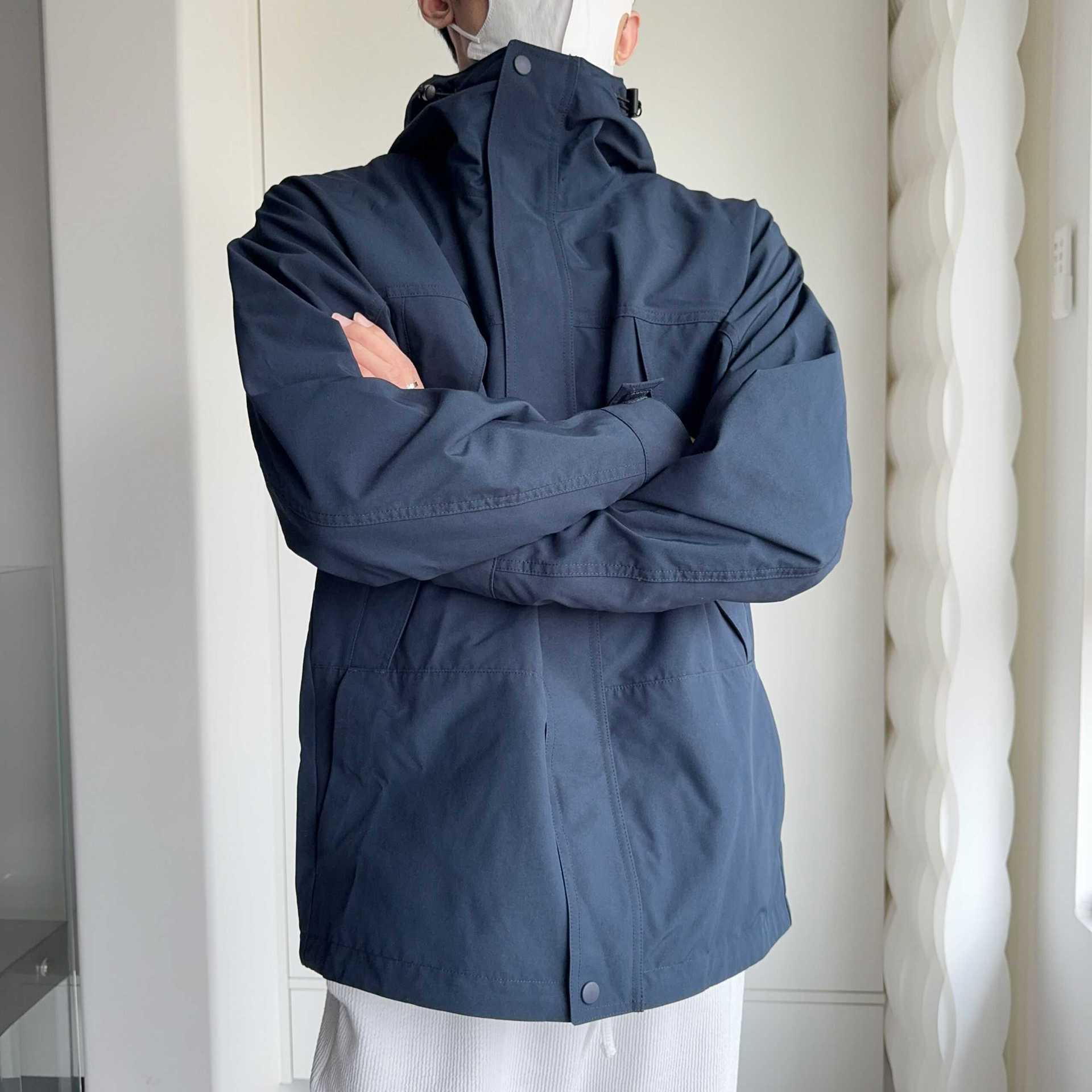 トラックジャケット バイカラー配色フード付きナイロントラックジャケット