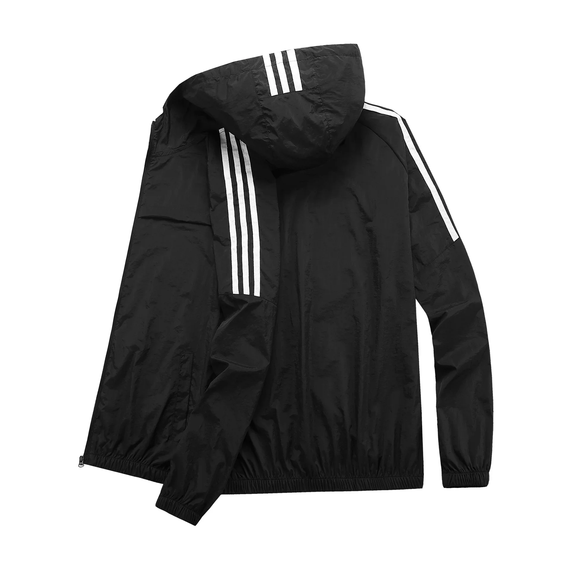 トラックジャケット ナイロン 三本線フード付きナイロンウインドブレーカー