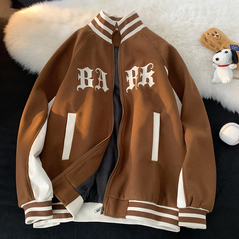 トラックジャケット レトロ刺繍入りスタジャン風トラックジャケット