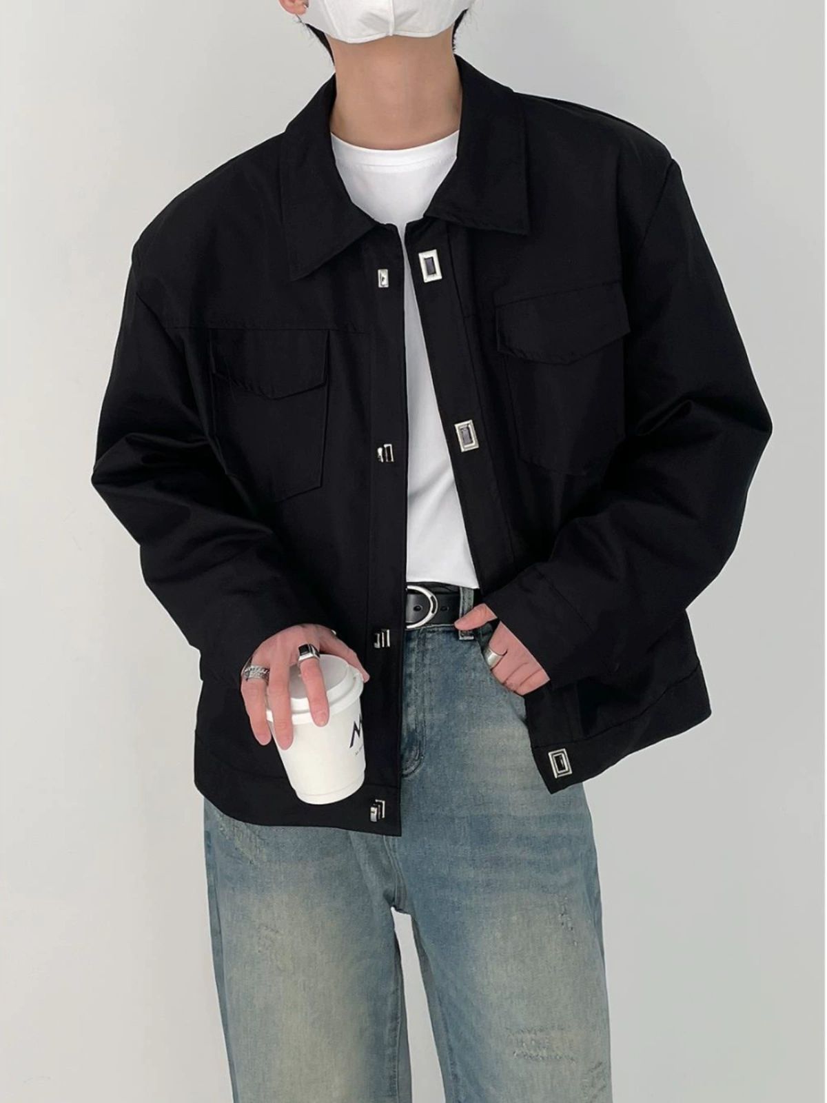 トラックジャケット 襟付き四つポケット軽量ナイロンジャケット