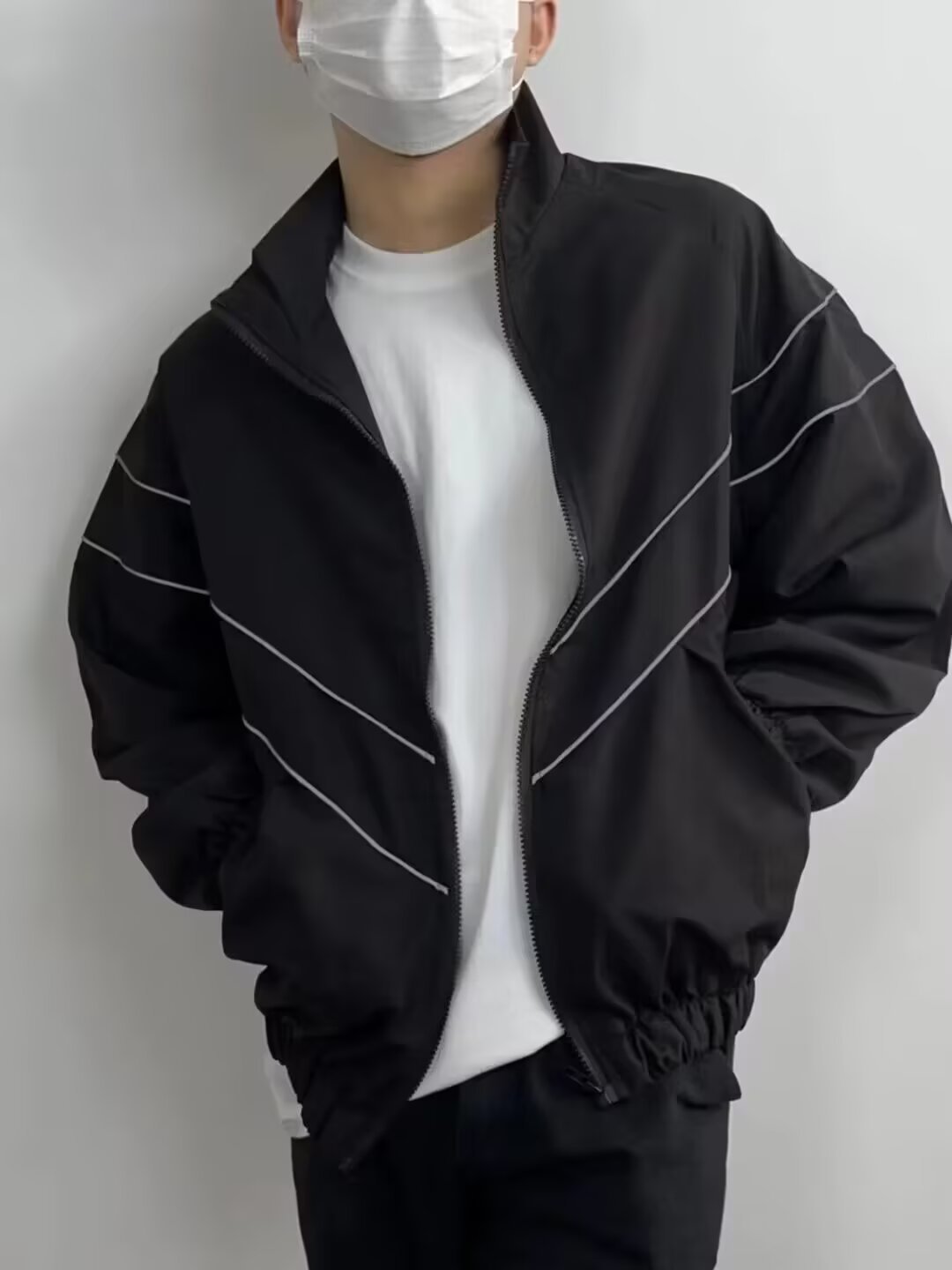 トラックジャケットナイロン リフレクターライン入りナイロントラックジャケット