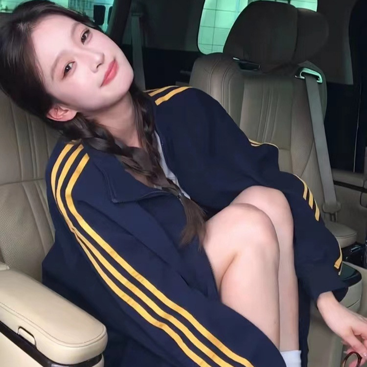 トラックジャケット 袖ライン入りゆったりハーフジップトラックジャケット