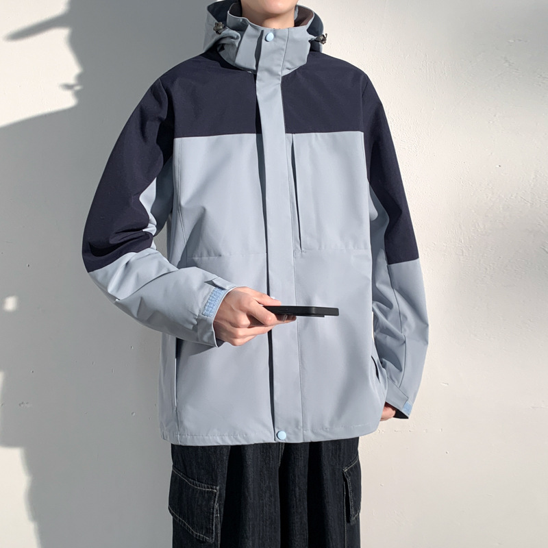 トラックジャケット 配色切替デザインフード付きナイロントラックジャケット