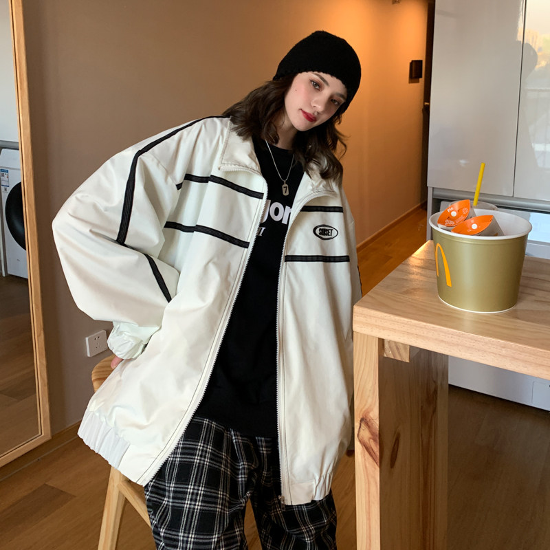 トラックジャケット 配色ライン入りゆったりシルエットトラックジャケット