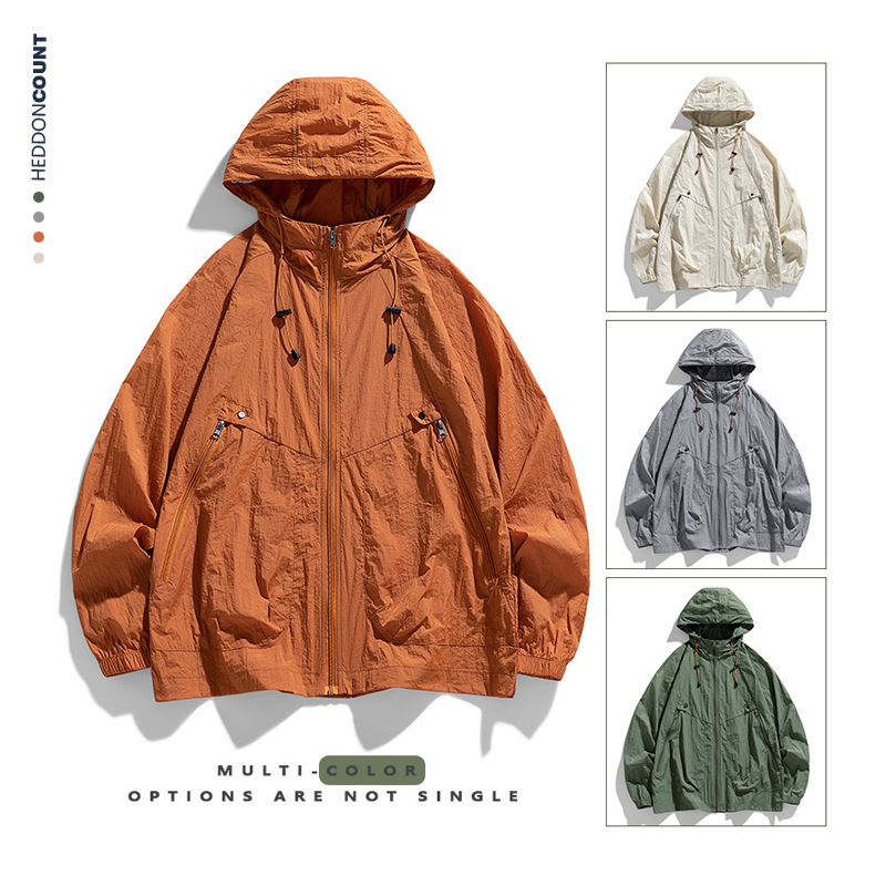 メンズ薄手軽量フード付きトラックジャケット全4色