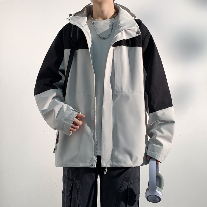 トラックジャケット 配色切替デザインフード付きナイロントラックジャケット