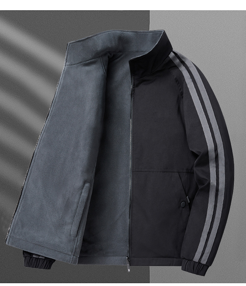 袖ライン入りスタンドカラーナイロントラックジャケット