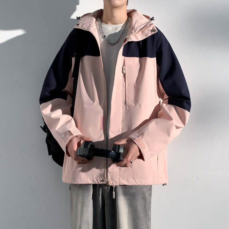 トラックジャケット 配色切替デザインフード付きナイロントラックジャケット