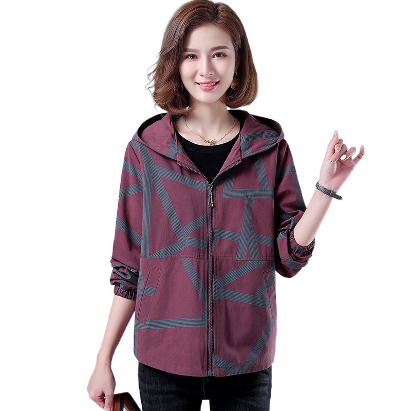 トラックジャケット 幾何学模様フード付きナイロントラックジャケット