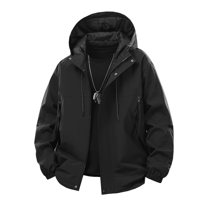 トラックジャケット ナイロン 多機能撥水ナイロンフード付きジップアップトラックジャケット