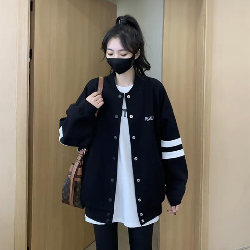 トラックジャケット 袖ライン入りスナップボタンスタジアムブルゾン