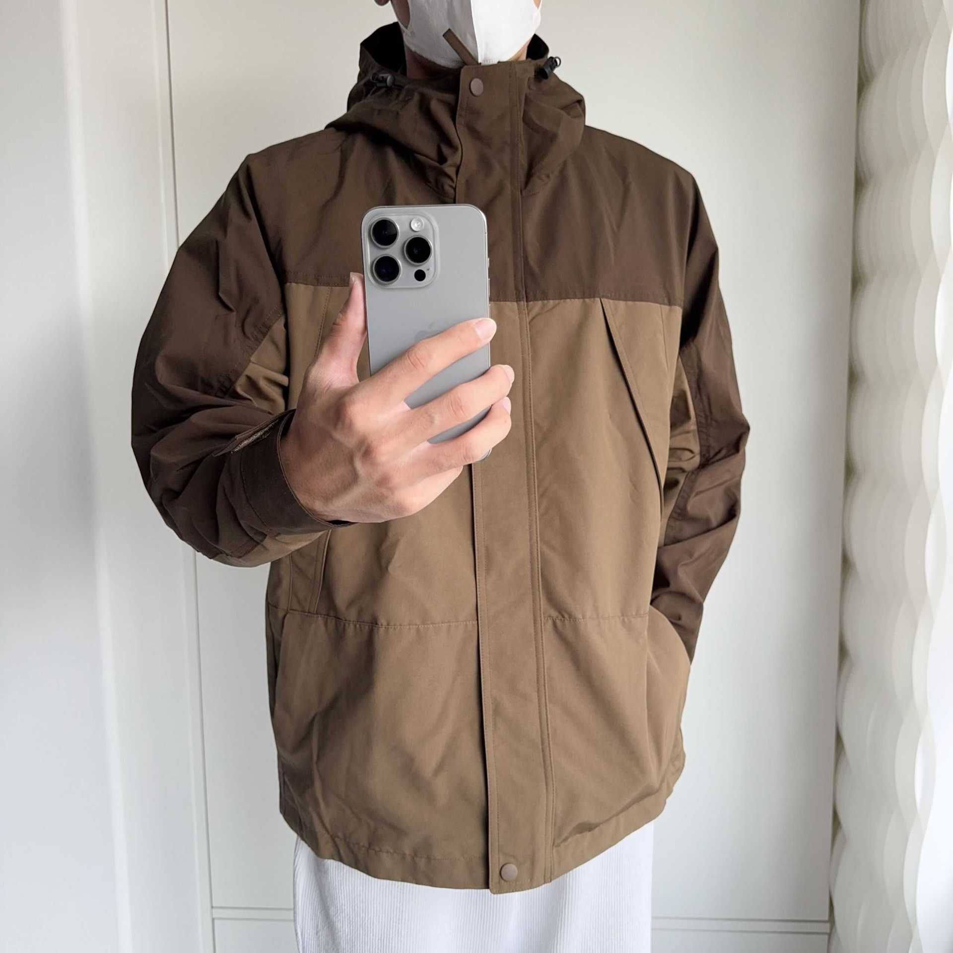 トラックジャケット バイカラー配色フード付きナイロントラックジャケット