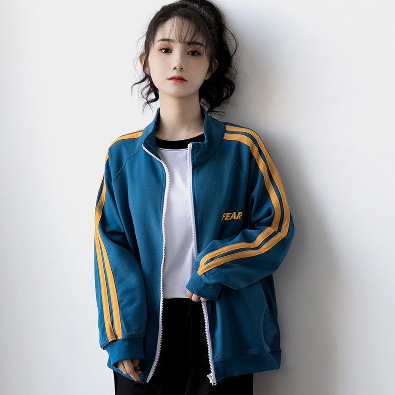 トラックジャケット 袖ラインワンポイント刺繍入りトラックジャケット