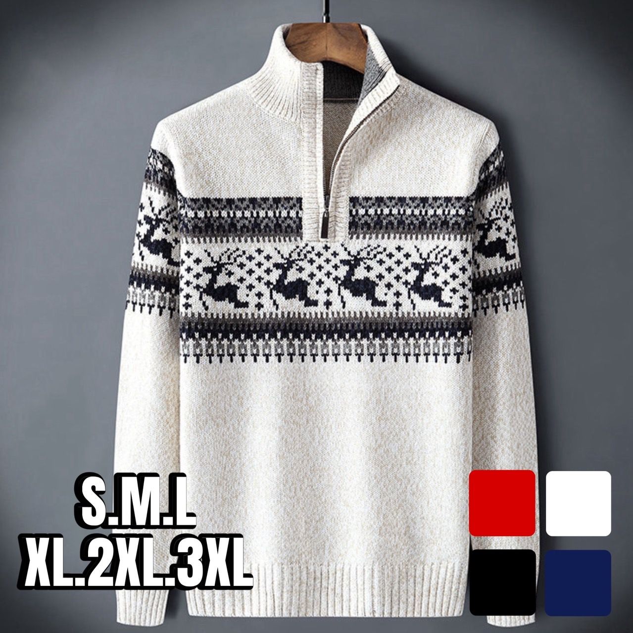 ゴルフ ウェア メンズ 北欧風ハーフジップトレーナー ニット