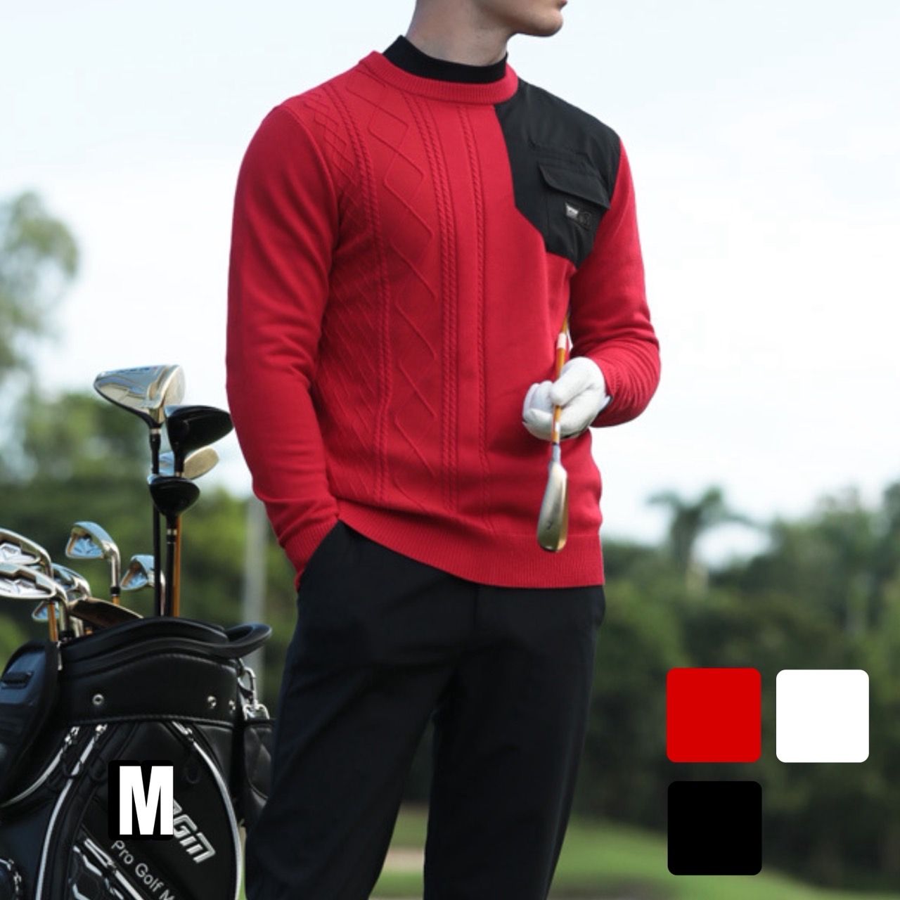 ゴルフ ウェア メンズ 縄編み柄デザインニットセーター