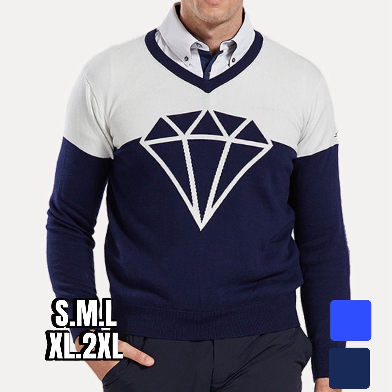 ゴルフ ウェア メンズ ダイヤモンドモチーフ Vネック ニットセーター