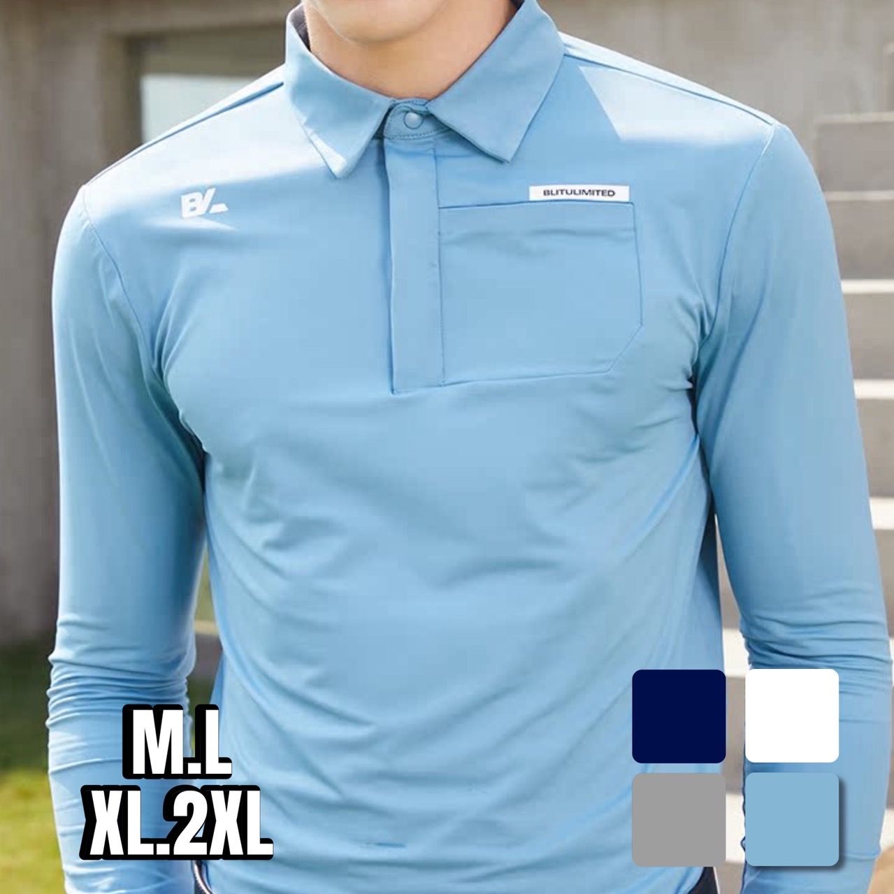 ゴルフ ウェア メンズ 上質素材長袖ゴルフポロシャツ