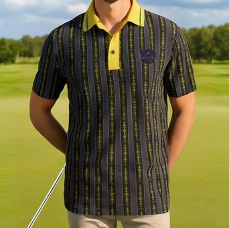 ゴルフ ウェア メンズ 縦縞模様 上品ポロシャツ