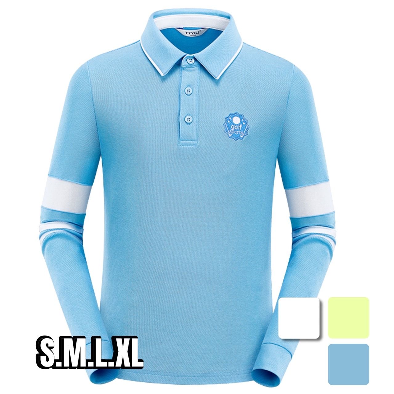 ゴルフ ウェア メンズ スポーティストライプ長袖ポロシャツ