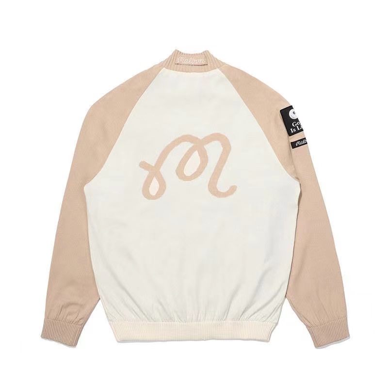 メンズ ゴルフ ウェア ラグランスリーブ配色ニットブルゾン