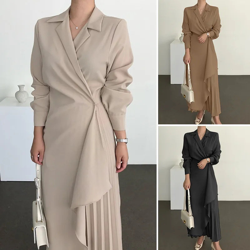 フォーマルワンピース アシンメトリー プリーツ ラップワンピース