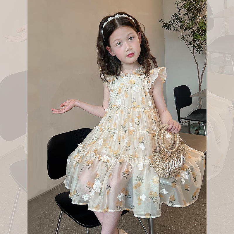 フォーマルワンピース 花柄チュールティアードワンピース