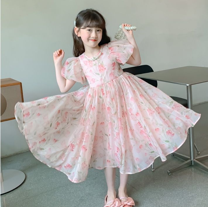 フォーマルワンピース 花柄プリンセス パフスリーブワンピース