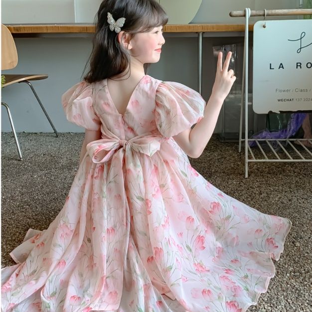 フォーマルワンピース 花柄プリンセス パフスリーブワンピース