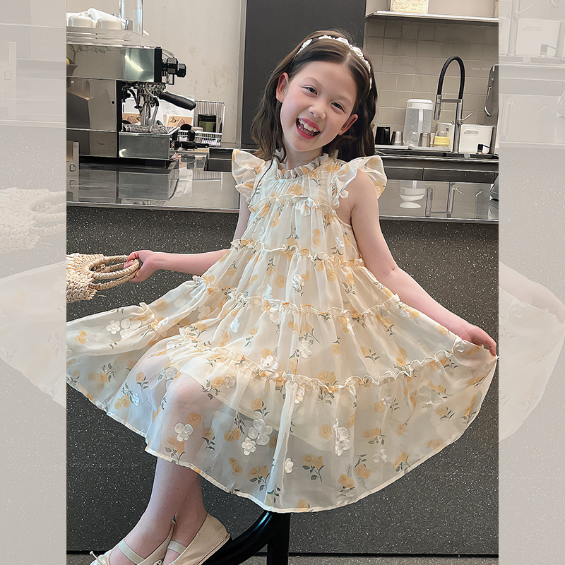 フォーマルワンピース 花柄チュールティアードワンピース