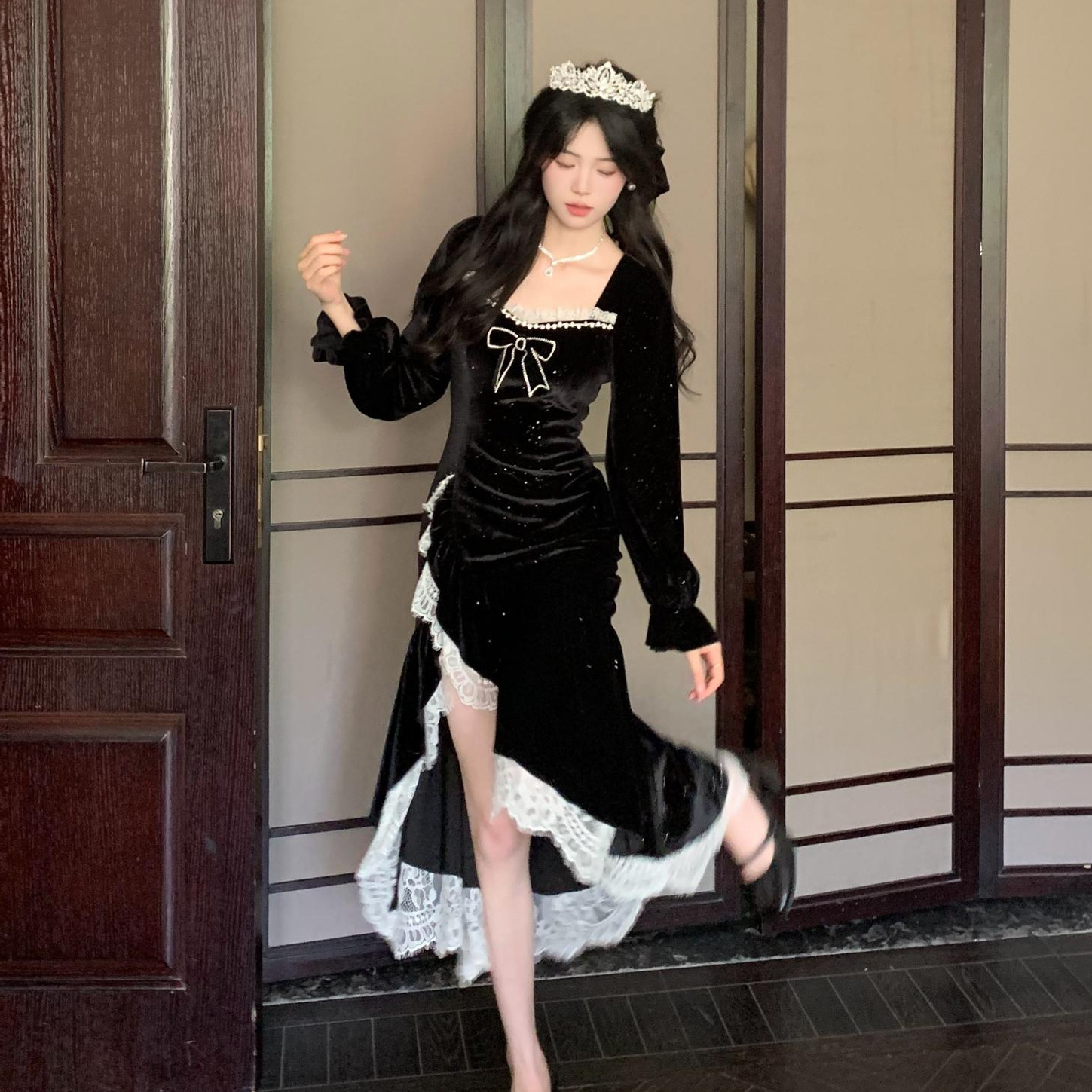 姫系レース切替フォーマルワンピース