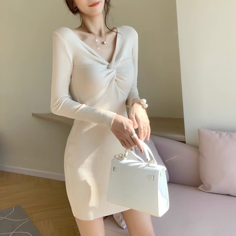 優美な胸元リボン フォーマルワンピース