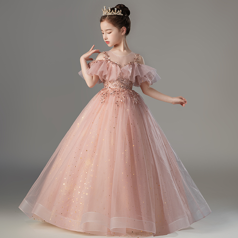 フォーマルワンピース 華やかティアラ付き姫系チュールドレス