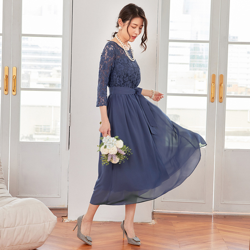 レース切替 フォーマルワンピース　ロングワンピース　結婚式