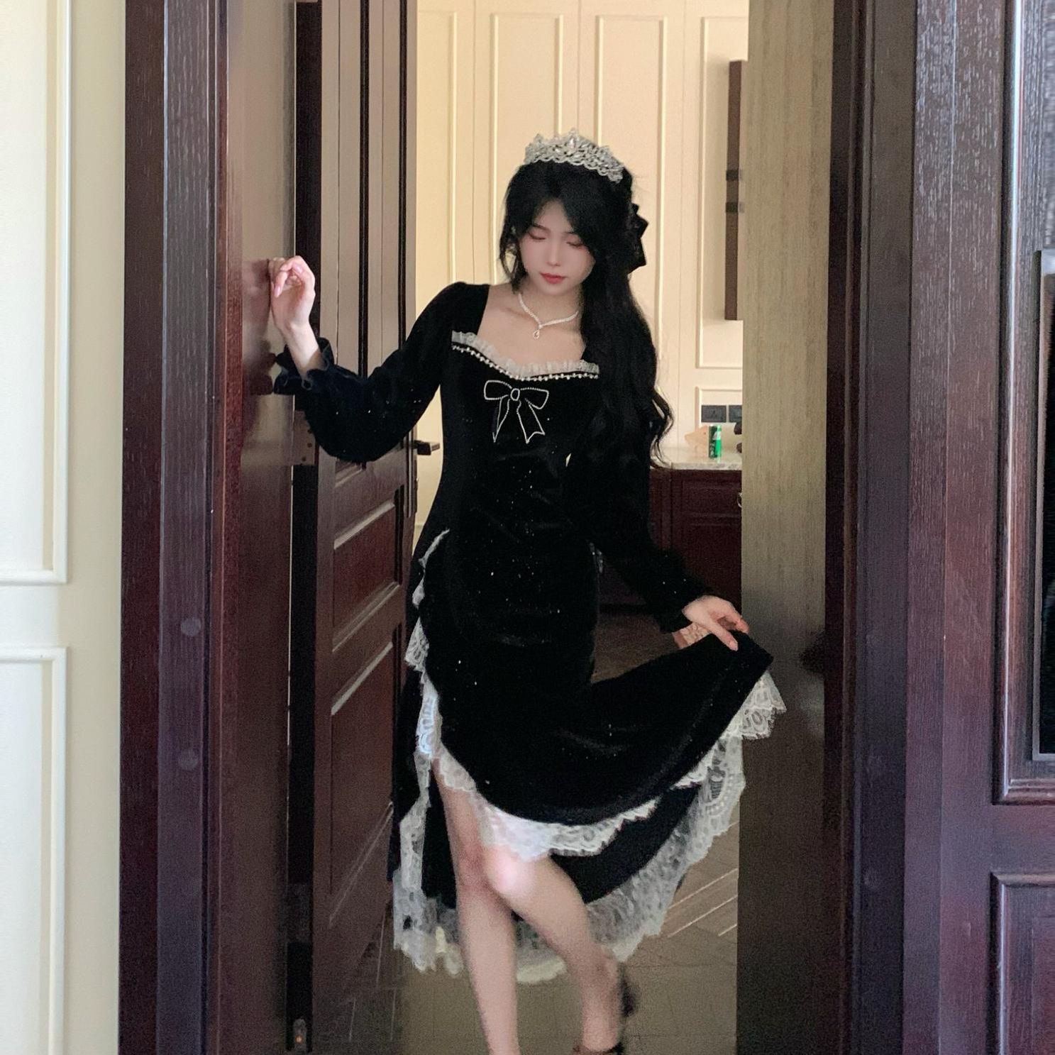 姫系レース切替フォーマルワンピース