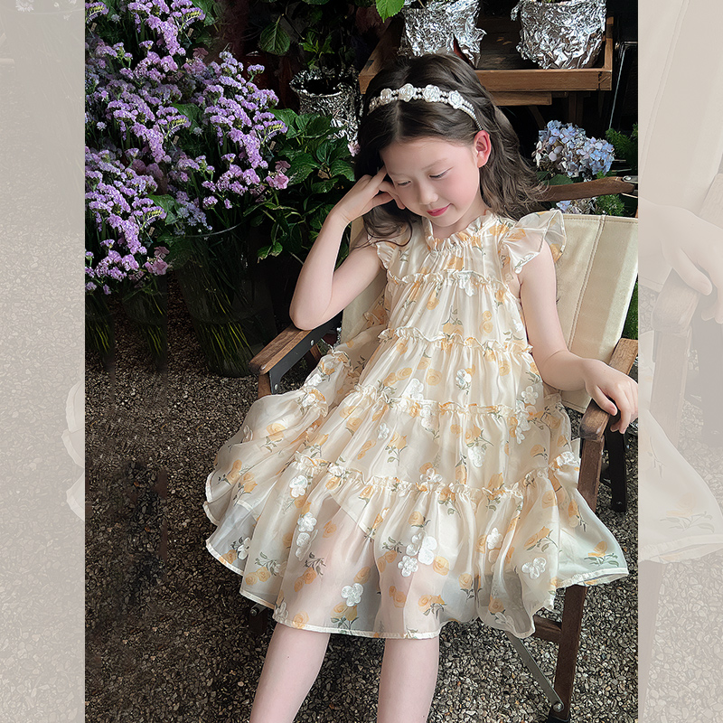 フォーマルワンピース 花柄チュールティアードワンピース