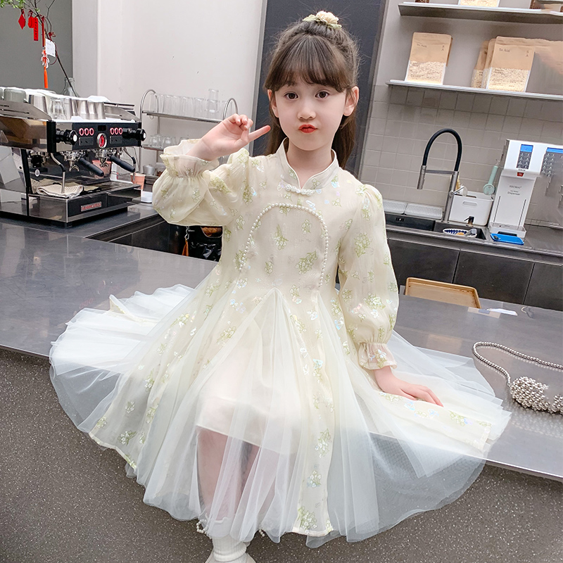 チュールレース姫袖フォーマルワンピース