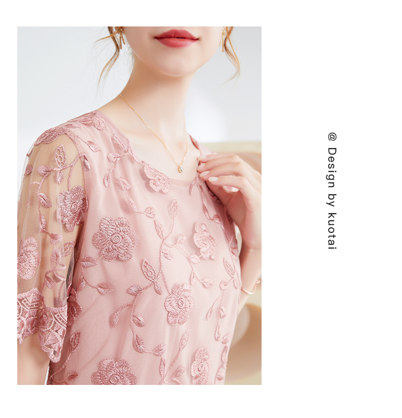 フォーマルワンピース 花刺繍レースの上品シースルーワンピース