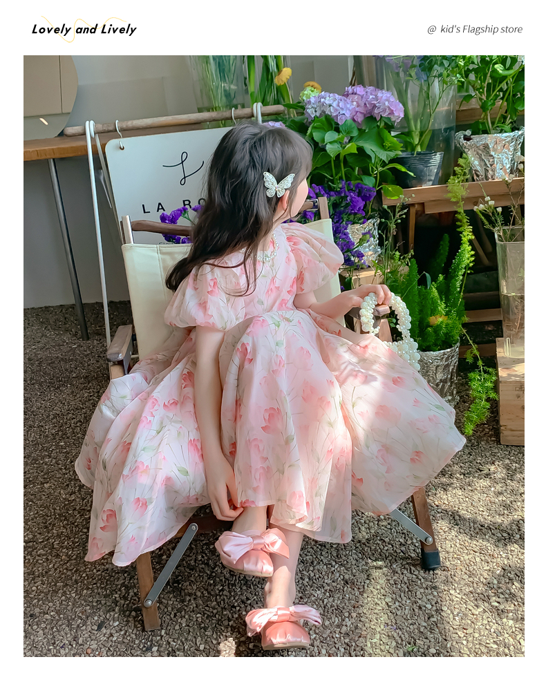 フォーマルワンピース 花柄プリンセス パフスリーブワンピース