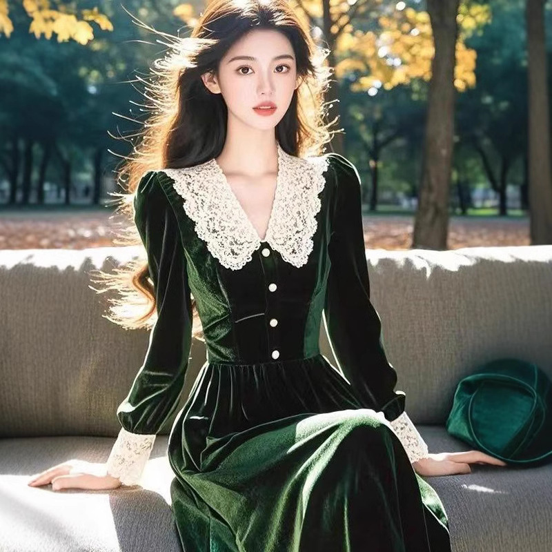 フォーマルワンピース レース襟付きロマンティック姫ワンピース