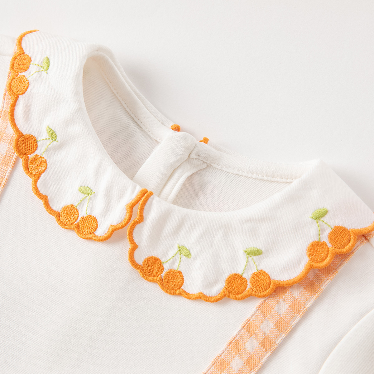 フォーマルワンピース 果実刺繍入り襟付きギンガムワンピース