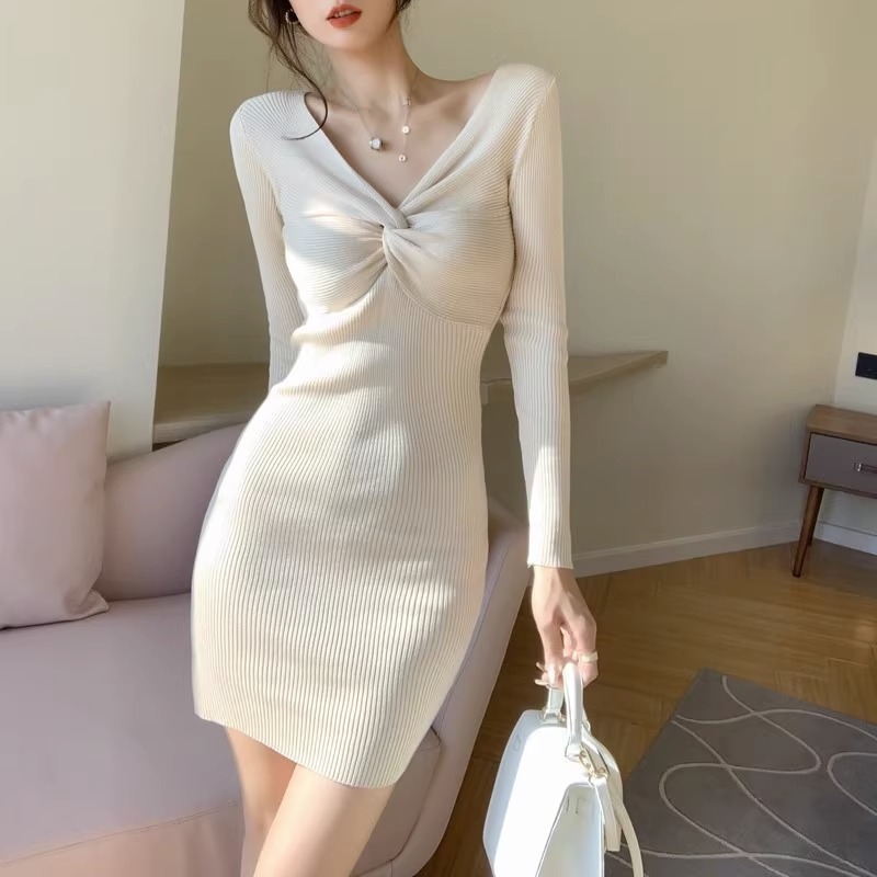優美な胸元リボン フォーマルワンピース